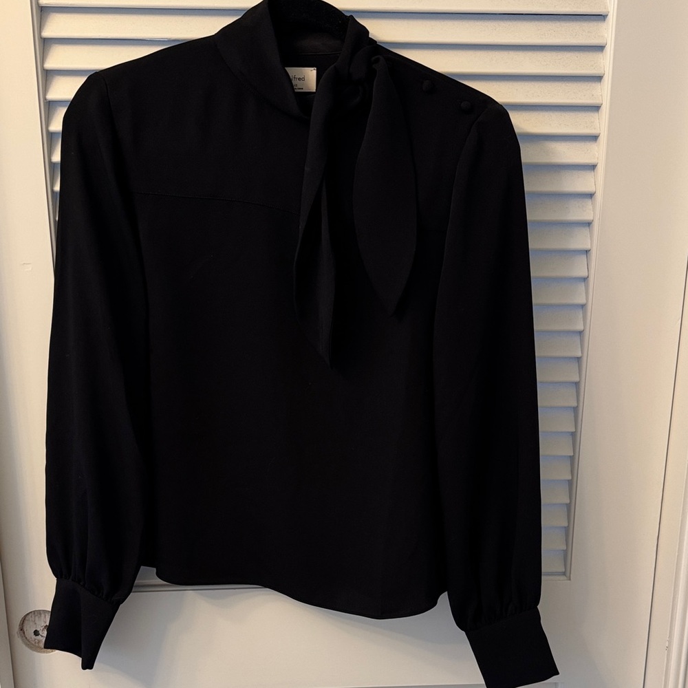Aritzia Black Tie-Neck Long Sleeve Blouse